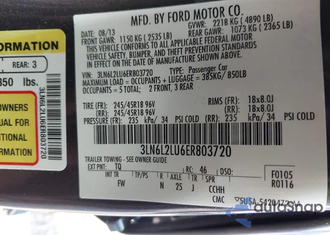 2014 Lincoln Mkz from USA, damaged, VIN 003LN6LU6ER803720